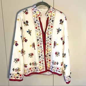 Pretty Button Up White Pattern Blouse